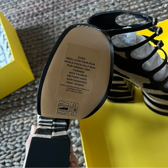 Marc Jacobs Kiki black tan zebra calf hair strappy chunky platform ankle boots - Picture 6 of 12